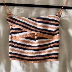 American Eagle Tan and Black Striped Crop Top